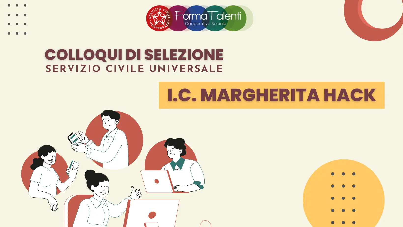 grafica del Bando Servizio Civile Universale: pubblicato il calendario dei COLLOQUI per l’ente I.C. Margherita Hack